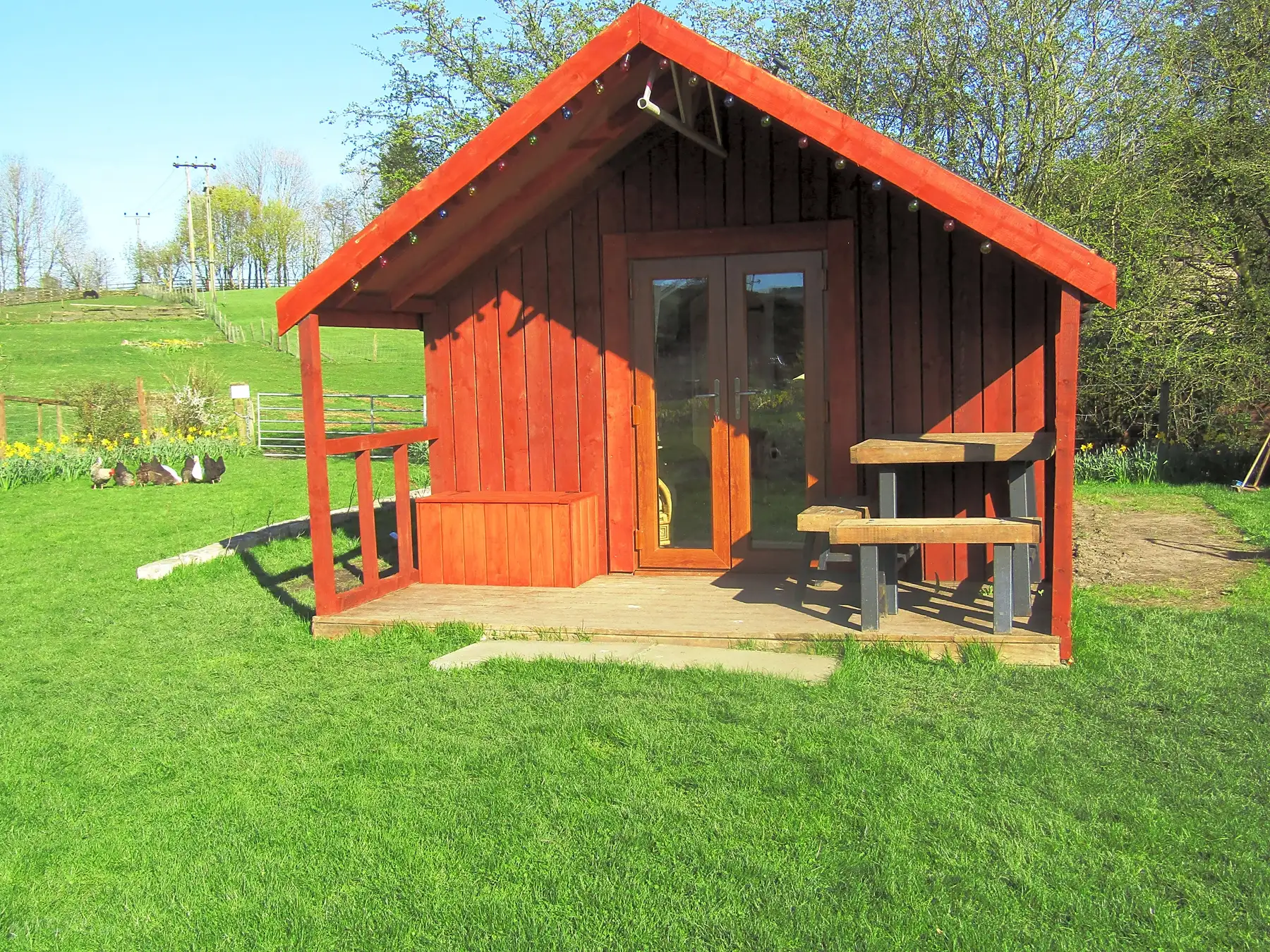 The luxury cedar lodge at Smithson Farm Camping and Caravan Park near Burnley, Lancashire